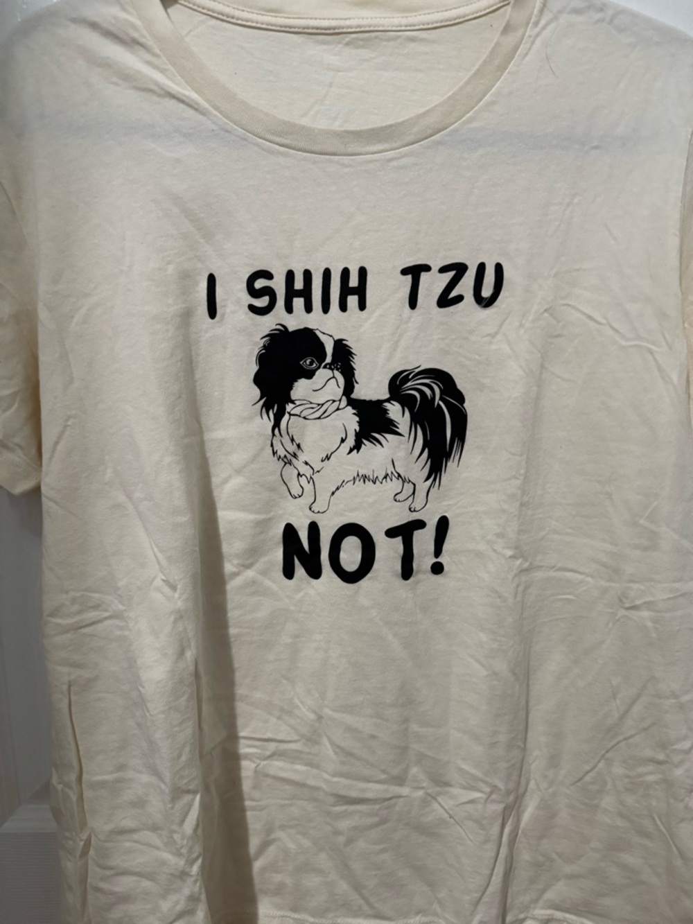 Unique Vintage Cream Graphic 'I Shih Tzu Not!' Short Sleeve Tee